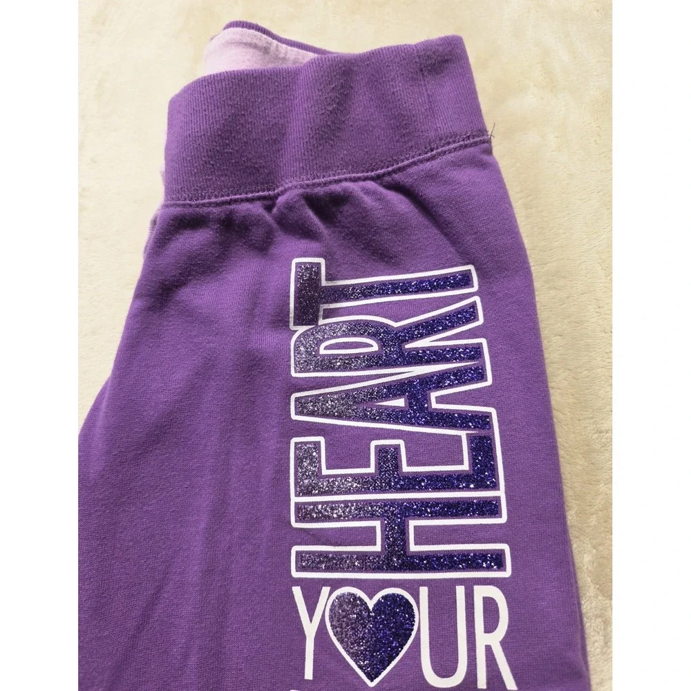 Justice Girls Purple Sweatpants Glitter Graphic‎ 